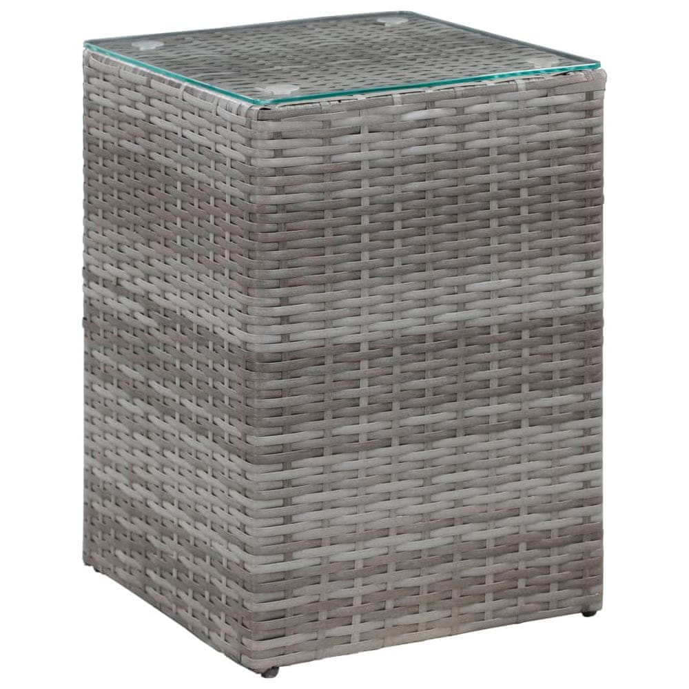 Vidaxl Bočný stolík so sklenenou doskou sivý 35x35x52 cm polyratanový